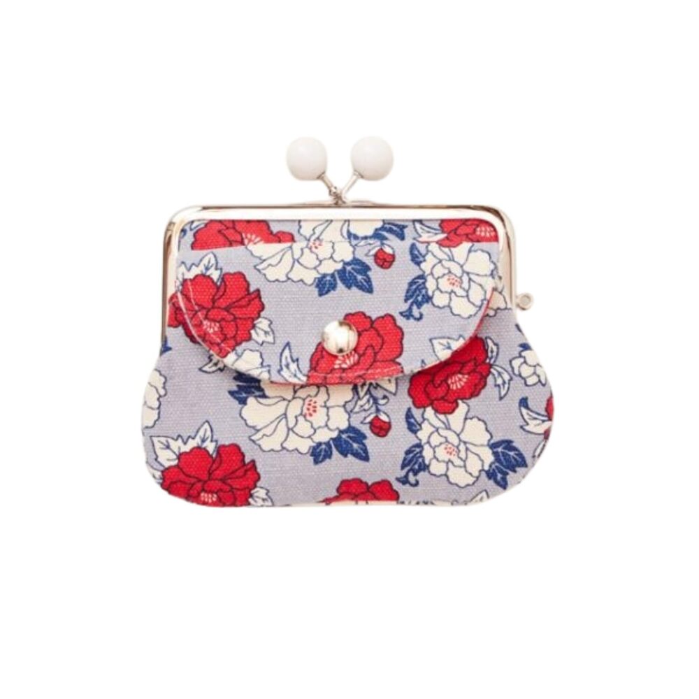 7808 [ Kaya] Waka Gamaguchi - Purse With Clasp/Japanese Flower Design